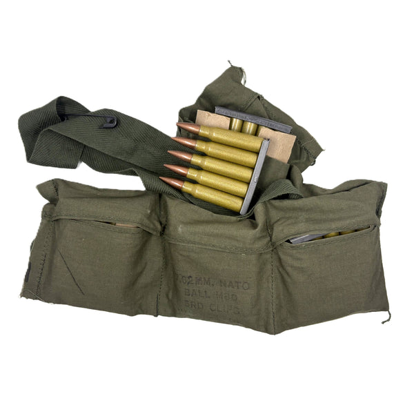 M14 7.62 x 51mm Vietnam Era 1960's Bandoleer with Replica Ammo & Stripper clips